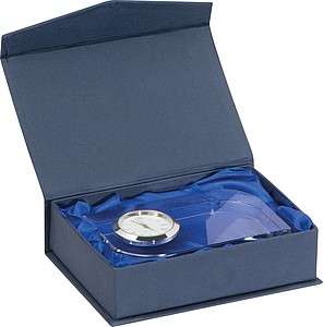 Glass block with small clock, transparent
