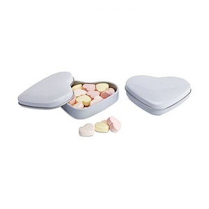 Heart tin box with candies, white