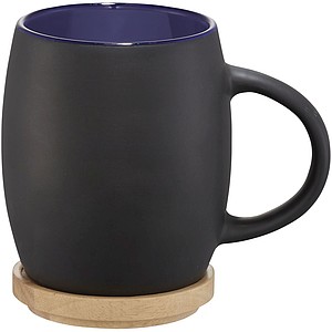 Hearth ceramic mug with wood lid/coaster, black/blue