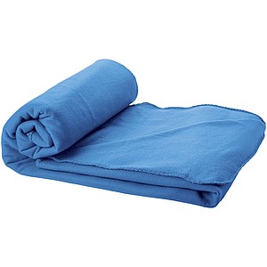 Huggy fleece plaid blanket with carry pouch, light blue