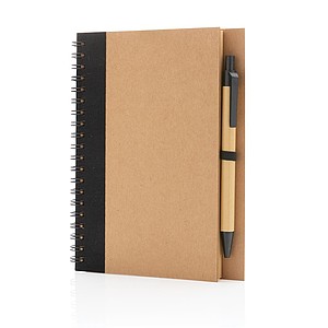 Kraft spiral notebook with pen, black