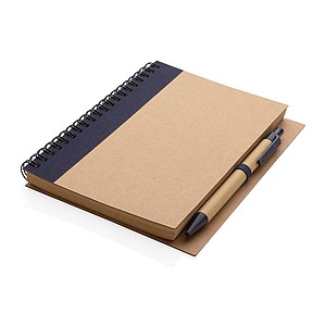 Kraft spiral notebook with pen, blue