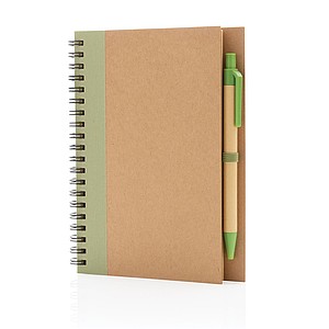 Kraft spiral notebook with pen, green