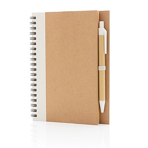Kraft spiral notebook with pen, white