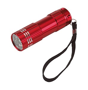 LED torch "Powerful" with 9 bright white LED lights, ON/OFF button,colour red