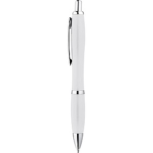 Multicolour plastic ball pen with metal clip, white