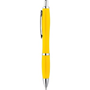 Multicolour plastic ball pen with metal clip, yellow