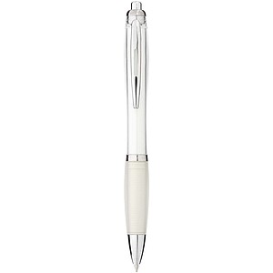 Nash ballpoint pen with coloured barrel and grip, transparent white