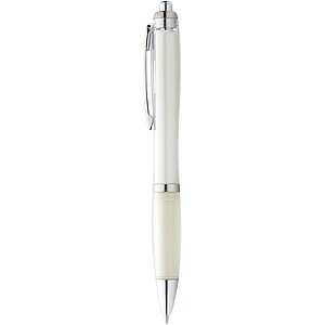 Nash ballpoint pen with coloured barrel and grip, transparent white