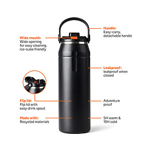 Nordic Drift 940 ml Sports Thermos made from RCS, Black