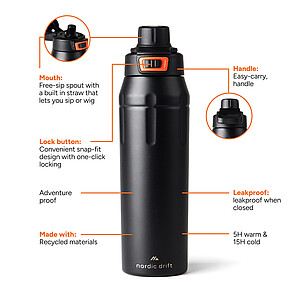 Nordic Drift Lockable Sports Thermos made from RCS 750 ml, Black