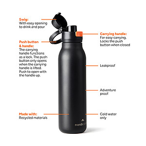 Nordic Drift Single-Wall Water Bottle 750 ml made from RCS, Black