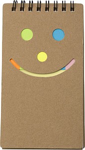 Notebook with sticky notes.Brown
