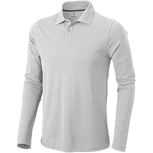 Oakville long sleeve mens polo, light grey melange, S