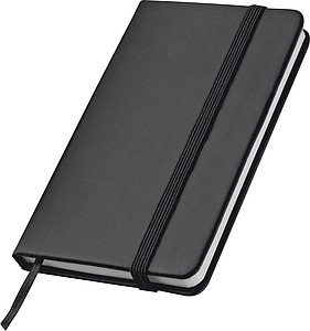 Pocketbook with bookmark and elastic strap, black