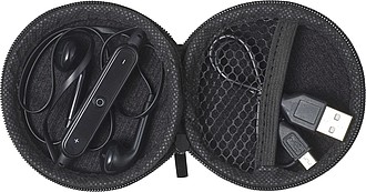 Pouch with in-ear earphones