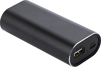 Power bank with two wireless earbuds. The Li-ion battery has a 4000 mAh capacity.