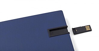 PU notebook (approx. A5) with 16GB USB drive integrated in the cover, 96 lined pages