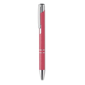 Push button ball pen in 50% wheat straw and 50% ABS material with silver fittings. Blue ink.