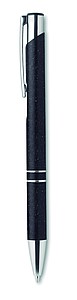 Push button ball pen in 50% wheat straw and 50% ABS material with silver fittings. Blue ink.