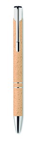 Push button ball pen in 50% wheat straw and 50% ABS material with silver fittings. Blue ink.