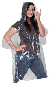 Rain poncho in plastic cover, transparent