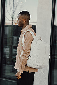 RCS Recycled Nylon Backpack with Front Zipper, Beige