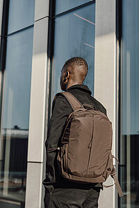 RCS Recycled Nylon Backpack with Front Zipper, Brown