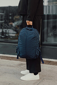 RCS Recycled Nylon Backpack with Front Zipper, Navy Blue