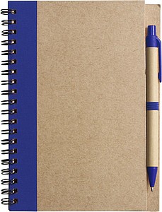 Recycled cardboard, wire bound notebook with 60 lined pages and ballpen