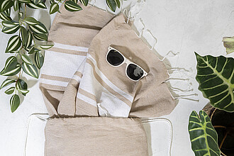 recycled cotton beach towel and drawstring bag