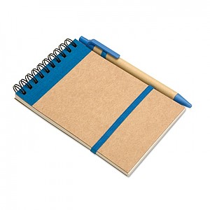 Recycled paper notebook + pen, blue