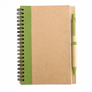 Recycled paper notebook + pen, lime