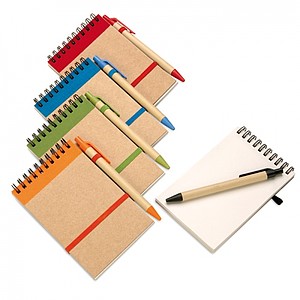 Recycled paper notebook + pen, orange