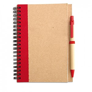 Recycled paper notebook + pen, red