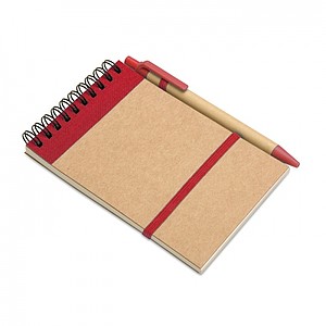 Recycled paper notebook + pen, red