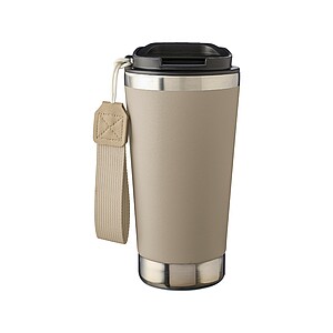 Recycled stainless steel double-walled drinking mug 500 ml Kayla, beige