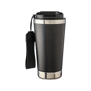 Recycled stainless steel double-walled drinking mug 500 ml Kayla, black