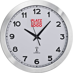 Round media clock made of metal, white