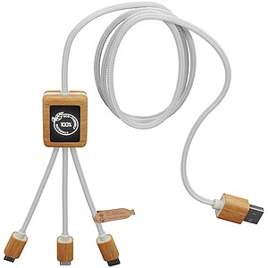 SCX.design C39 3-in-1 rPET light-up logo charging cable with squared bamboo casing, white