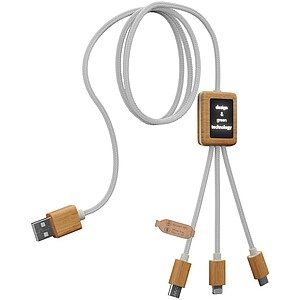 SCX.design C39 3-in-1 rPET light-up logo charging cable with squared bamboo casing, white