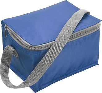 Six can polyester cooler bag.Pale blue