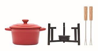 Small ceramic fondue set with lid for two