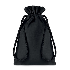 Small gift cotton draw cord bag. Size approx. 14 x 22cm. 105 gr/m2.
