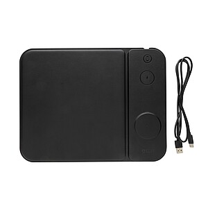 Swiss peak RCS recycled PU 15W 3 in 1 charging mousepad, black