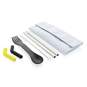 Tierra 2pcs straw and cutlery set in pouch