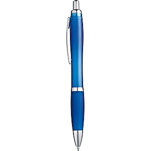 Transparent Ball pen with rubber grip., blue