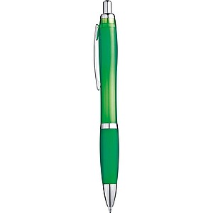 Transparent Ball pen with rubber grip., green