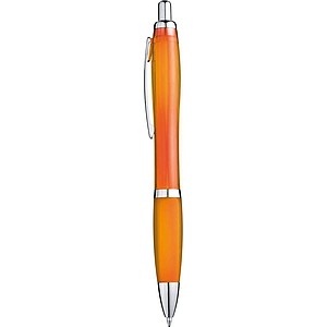 Transparent Ball pen with rubber grip., orange