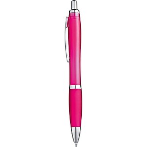 Transparent Ball pen with rubber grip., pink